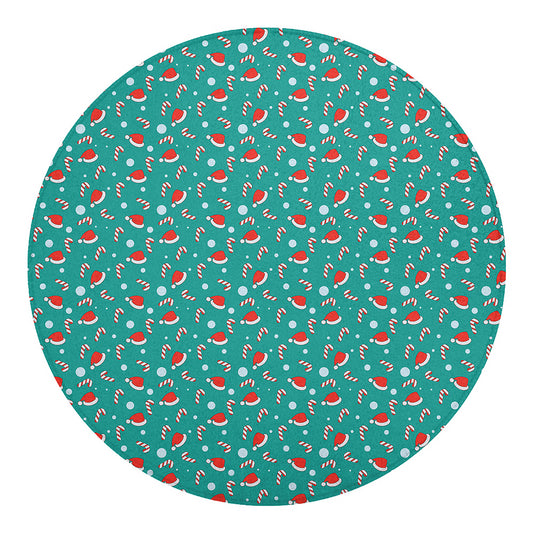Candy And Santa Claus Hat Pattern Print Round Blanket