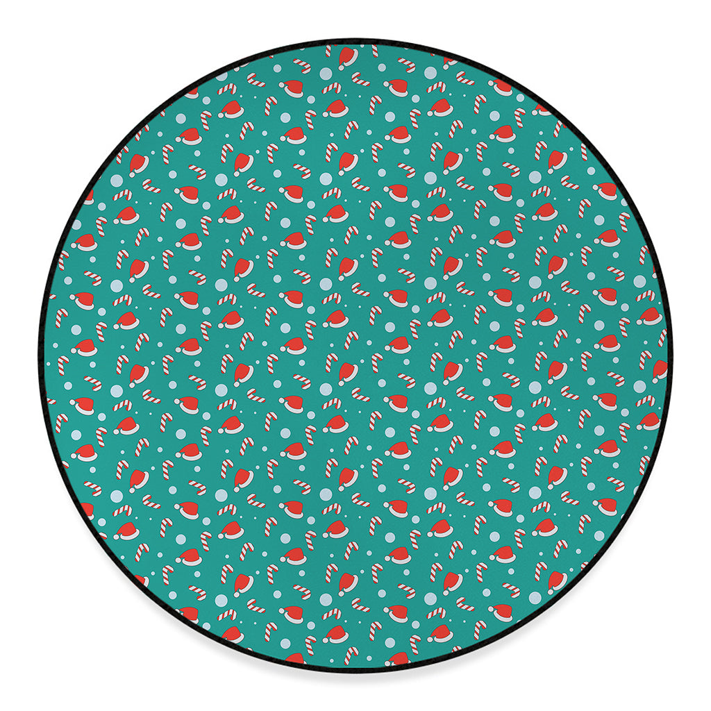 Candy And Santa Claus Hat Pattern Print Round Floor Mat