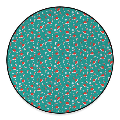 Candy And Santa Claus Hat Pattern Print Round Floor Mat