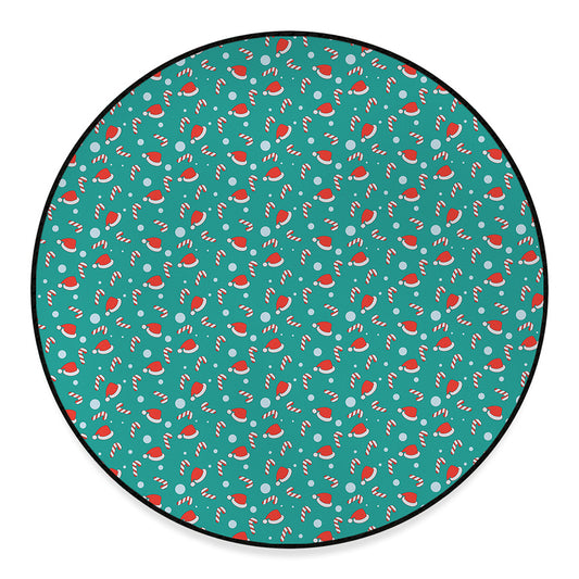 Candy And Santa Claus Hat Pattern Print Round Floor Mat