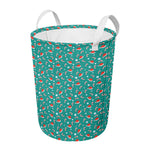Candy And Santa Claus Hat Pattern Print Round Laundry Basket