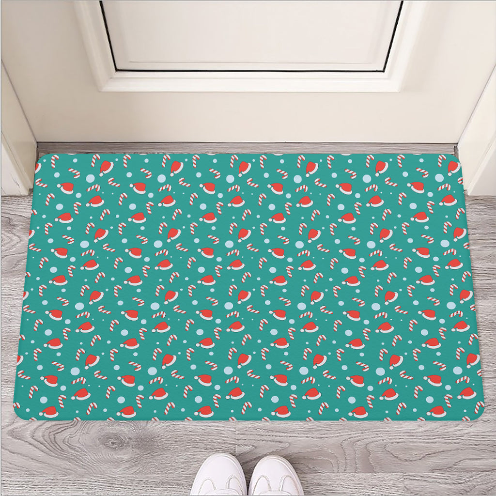 Candy And Santa Claus Hat Pattern Print Rubber Doormat