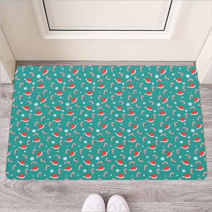 Candy And Santa Claus Hat Pattern Print Rubber Doormat