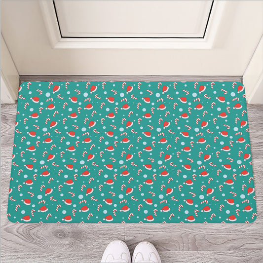 Candy And Santa Claus Hat Pattern Print Rubber Doormat