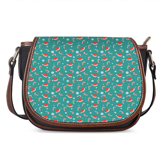 Candy And Santa Claus Hat Pattern Print Saddle Bag