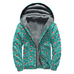 Candy And Santa Claus Hat Pattern Print Sherpa Lined Zip Up Hoodie