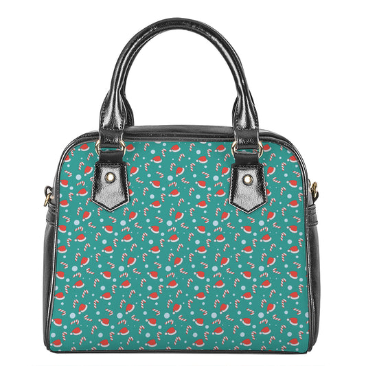 Candy And Santa Claus Hat Pattern Print Shoulder Handbag