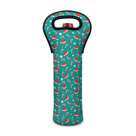 Candy And Santa Claus Hat Pattern Print Single Neoprene Wine Tote