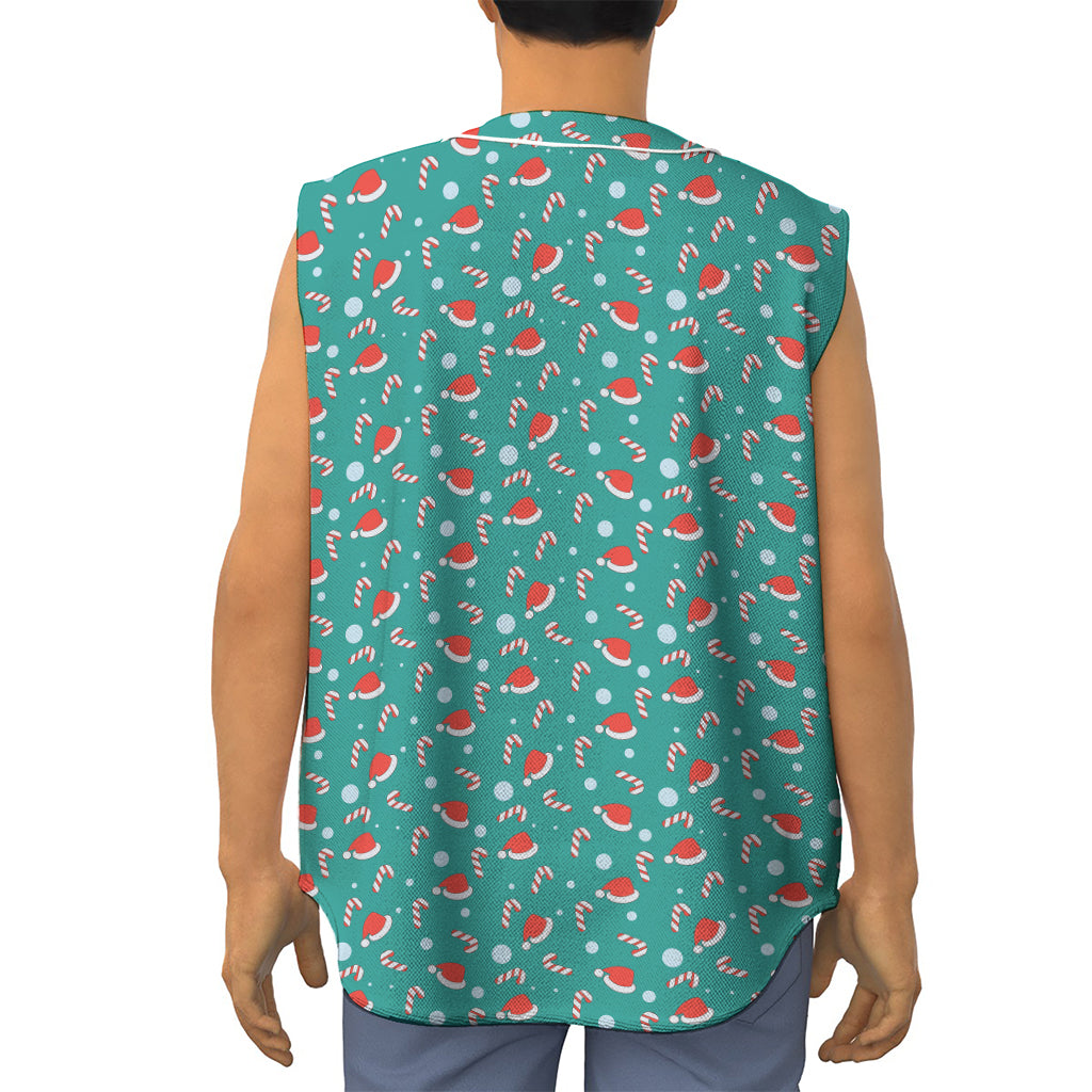 Candy And Santa Claus Hat Pattern Print Sleeveless Baseball Jersey