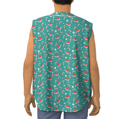 Candy And Santa Claus Hat Pattern Print Sleeveless Baseball Jersey