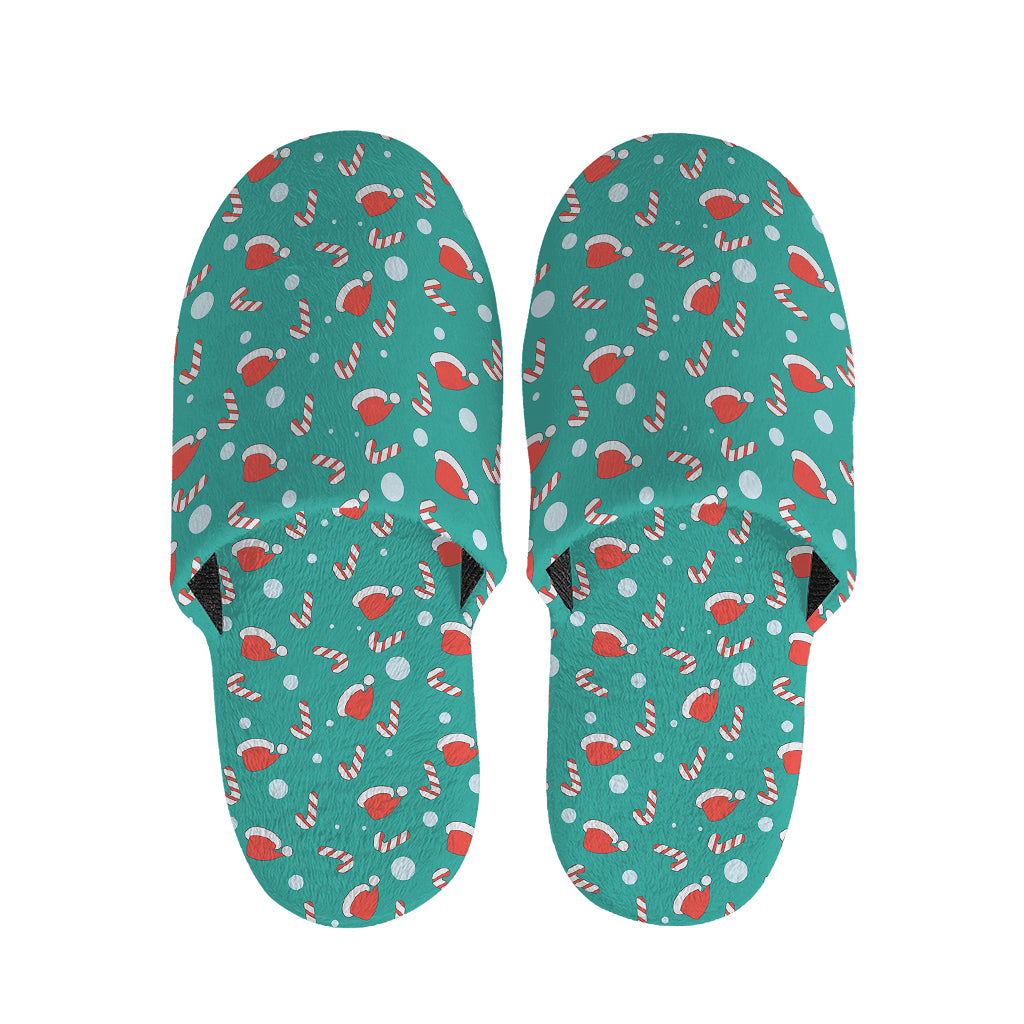 Candy And Santa Claus Hat Pattern Print Slippers
