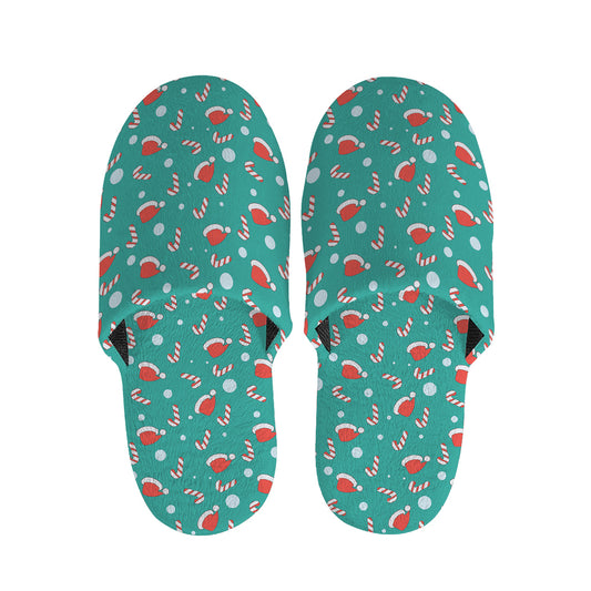 Candy And Santa Claus Hat Pattern Print Slippers