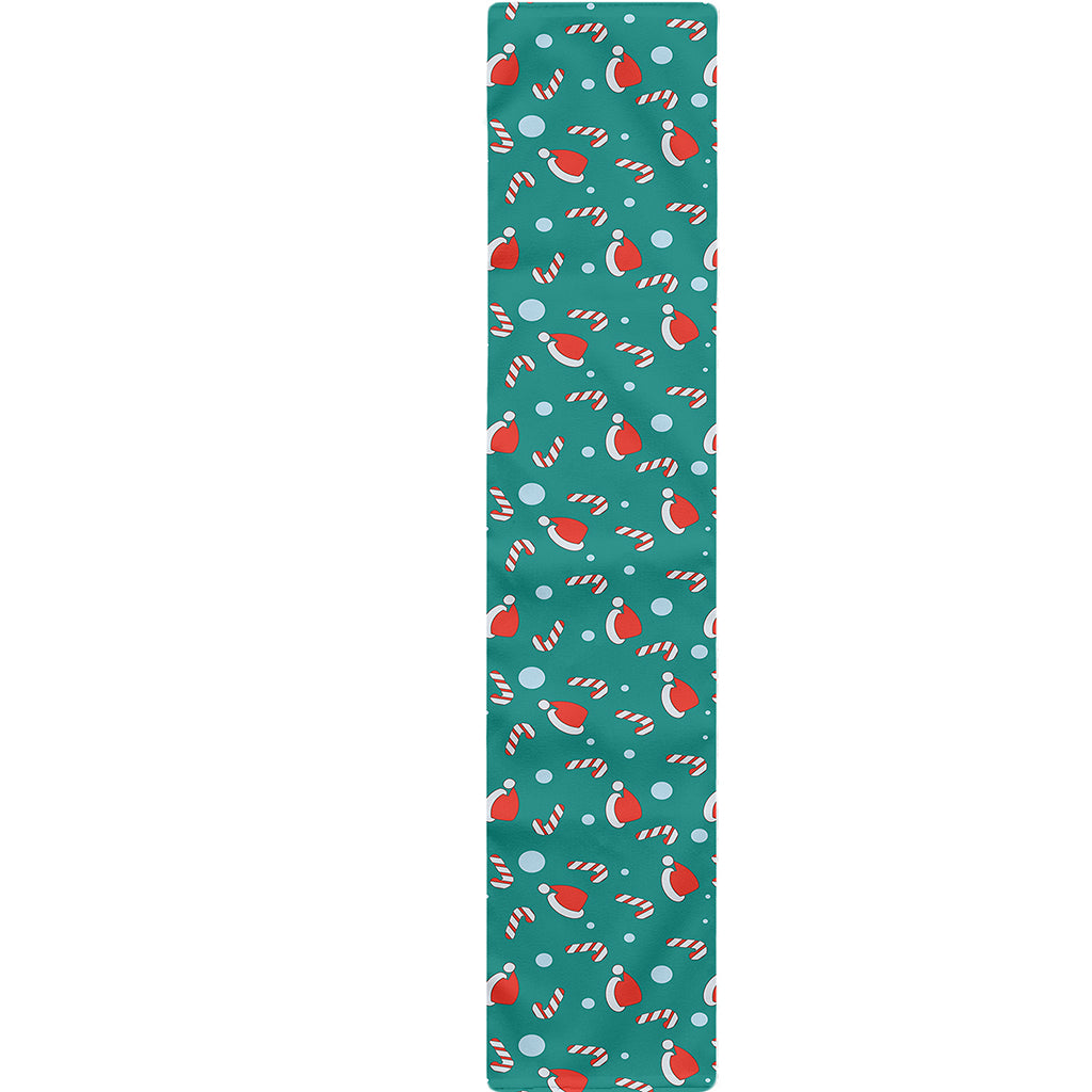 Candy And Santa Claus Hat Pattern Print Table Runner