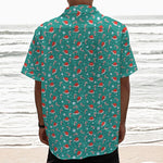 Candy And Santa Claus Hat Pattern Print Textured Short Sleeve Shirt