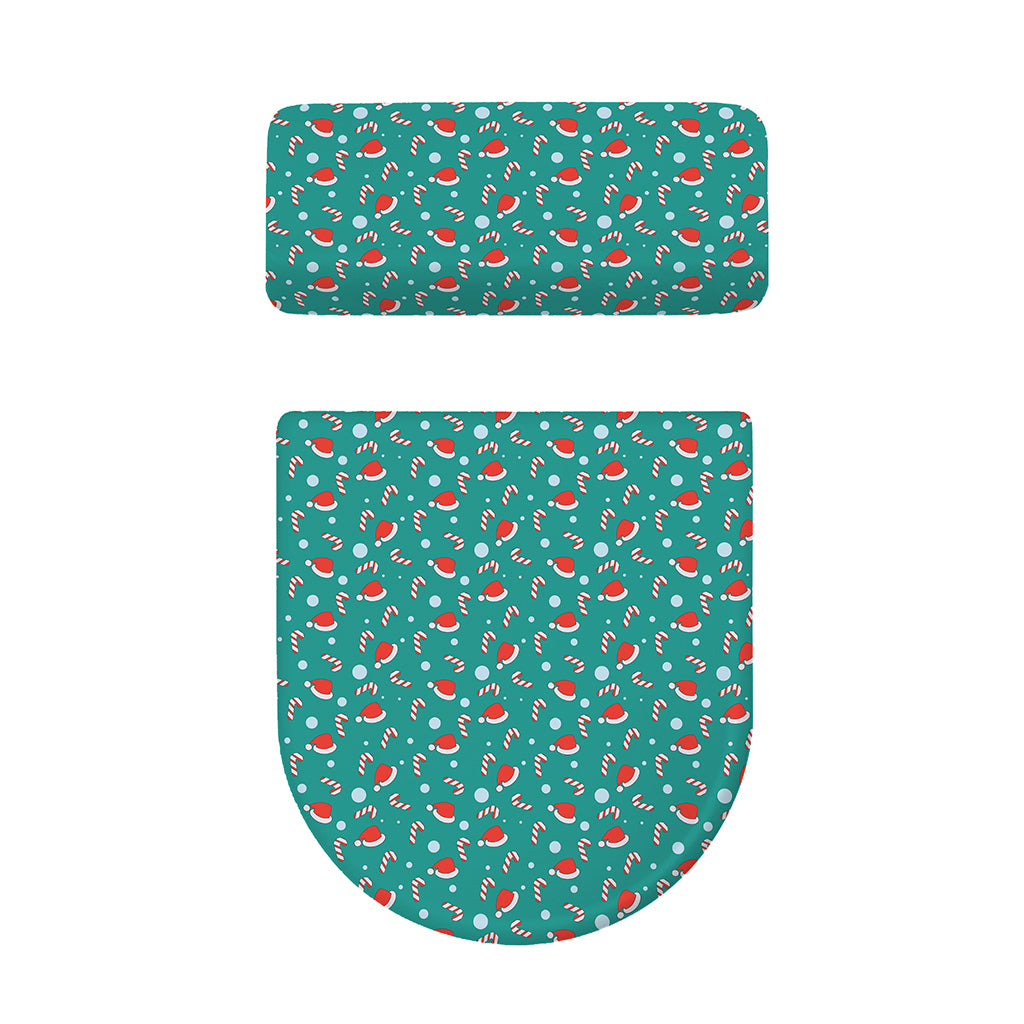 Candy And Santa Claus Hat Pattern Print Toilet Lid And Tank Cover Set
