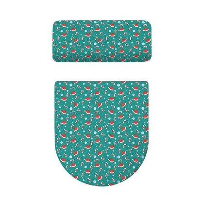 Candy And Santa Claus Hat Pattern Print Toilet Lid And Tank Cover Set