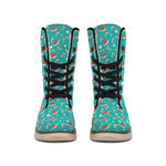 Candy And Santa Claus Hat Pattern Print Winter Boots