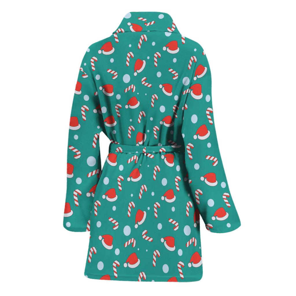 Candy And Santa Claus Hat Pattern Print Women's Bathrobe
