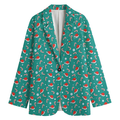 Candy And Santa Claus Hat Pattern Print Women's Blazer