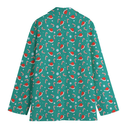 Candy And Santa Claus Hat Pattern Print Women's Blazer