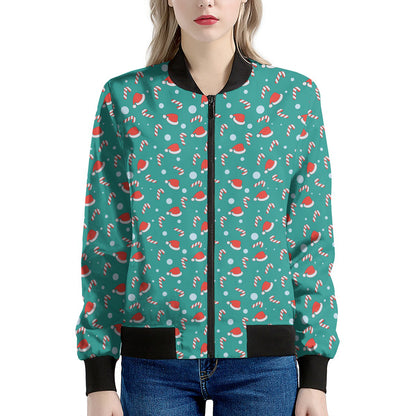 Candy And Santa Claus Hat Pattern Print Women's Bomber Jacket