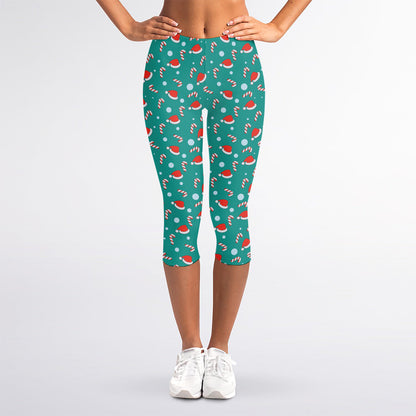 Candy And Santa Claus Hat Pattern Print Women's Capri Leggings