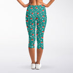 Candy And Santa Claus Hat Pattern Print Women's Capri Leggings