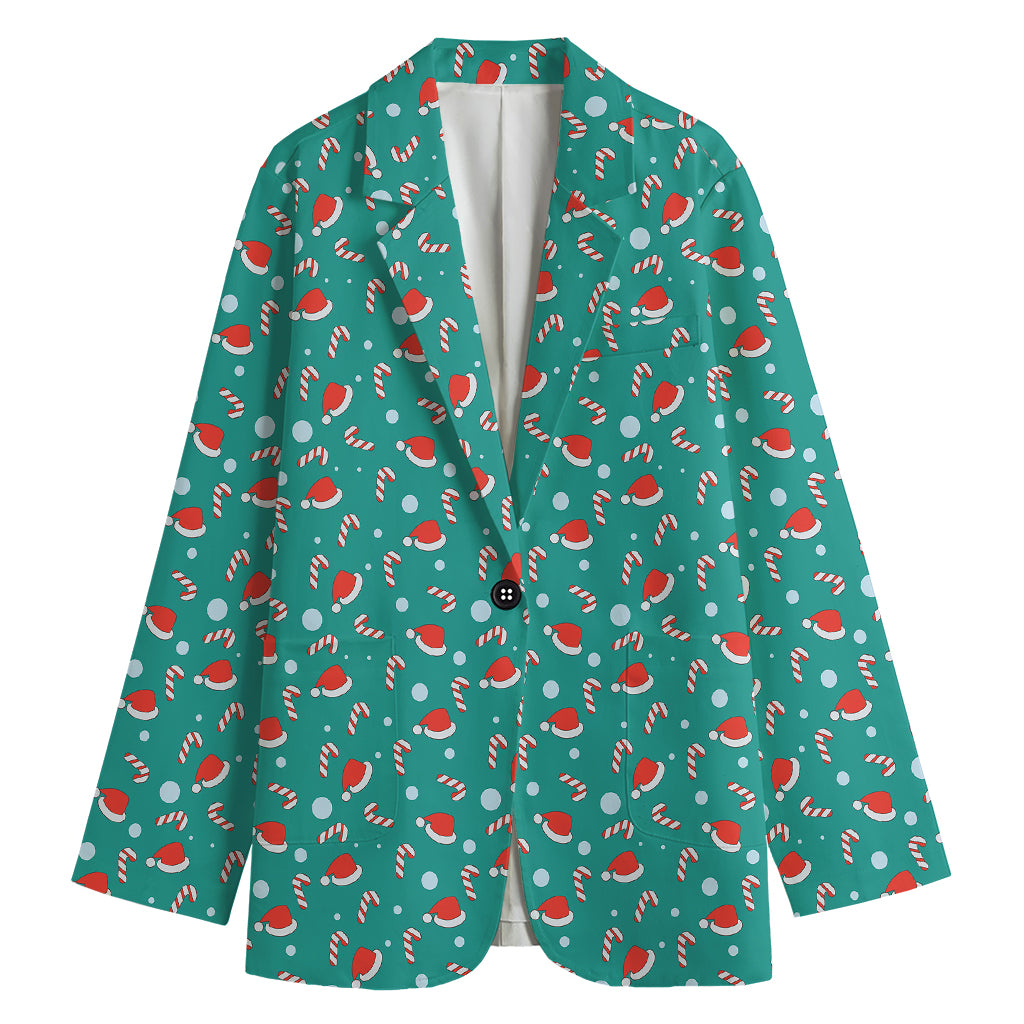 Candy And Santa Claus Hat Pattern Print Women's Cotton Blazer