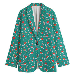 Candy And Santa Claus Hat Pattern Print Women's Cotton Blazer