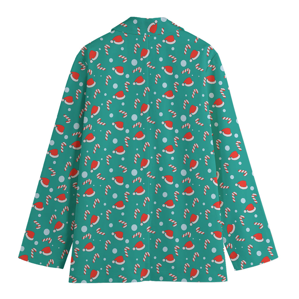 Candy And Santa Claus Hat Pattern Print Women's Cotton Blazer