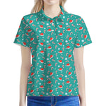 Candy And Santa Claus Hat Pattern Print Women's Polo Shirt