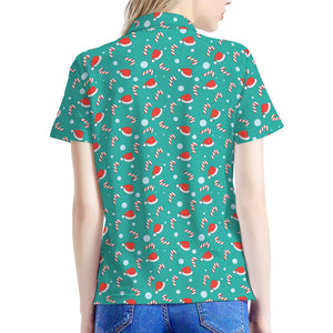 Candy And Santa Claus Hat Pattern Print Women's Polo Shirt