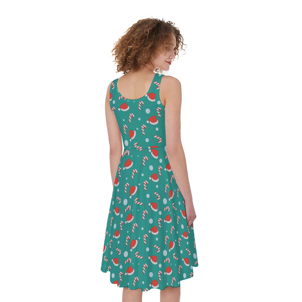 Candy And Santa Claus Hat Pattern Print Women's Sleeveless Dress