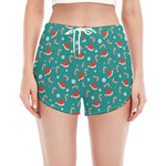 Candy And Santa Claus Hat Pattern Print Women's Split Running Shorts