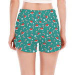 Candy And Santa Claus Hat Pattern Print Women's Split Running Shorts