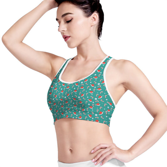 Candy And Santa Claus Hat Pattern Print Women's Sports Bra
