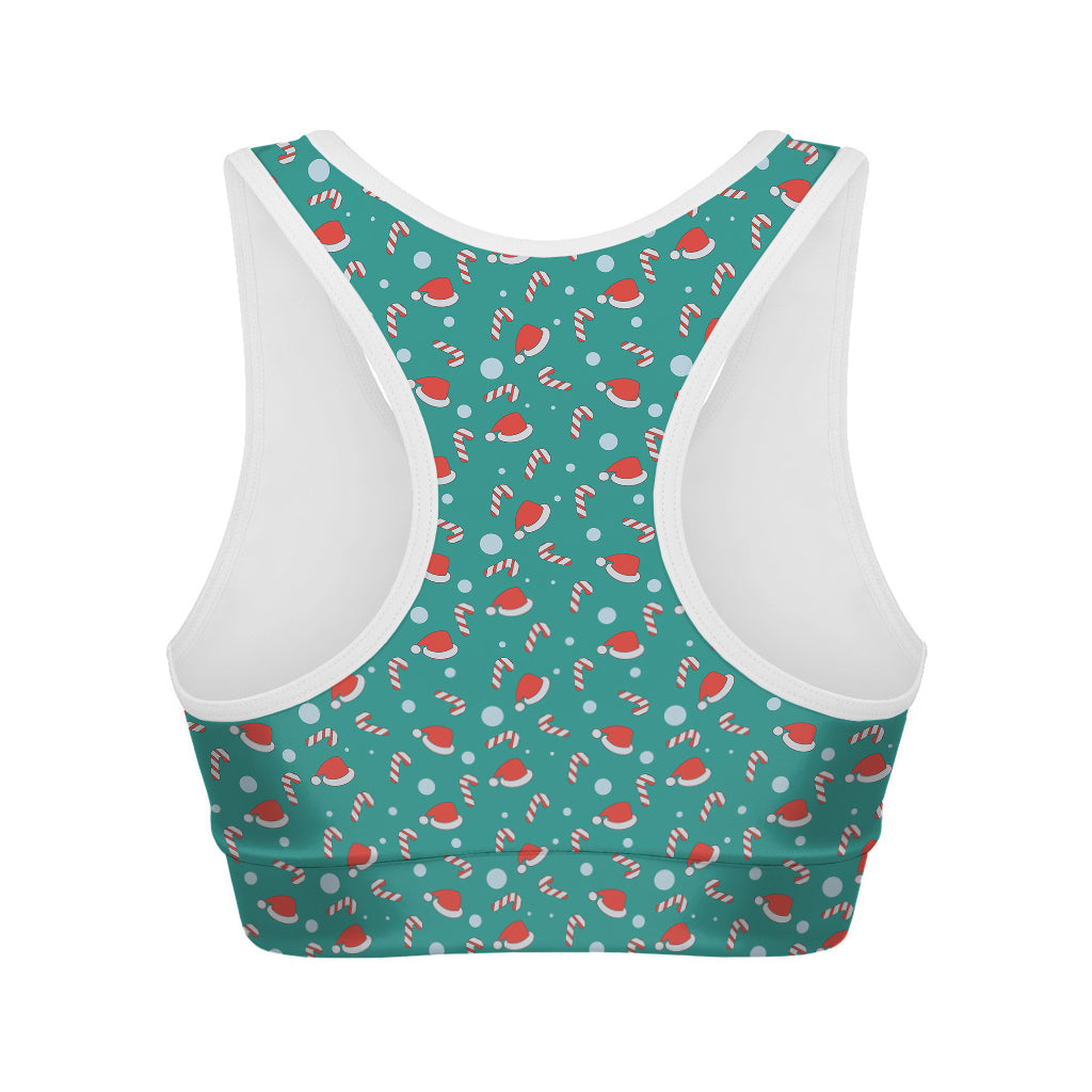 Candy And Santa Claus Hat Pattern Print Women's Sports Bra