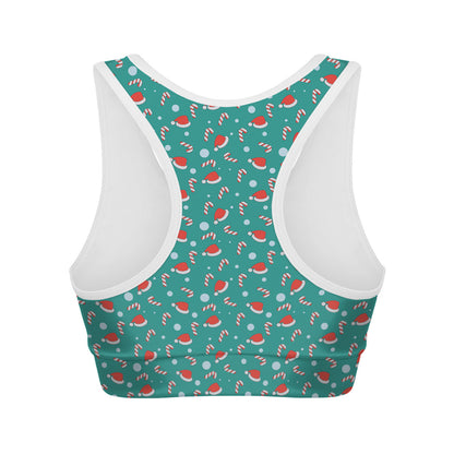 Candy And Santa Claus Hat Pattern Print Women's Sports Bra