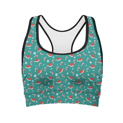 Candy And Santa Claus Hat Pattern Print Women's Sports Bra
