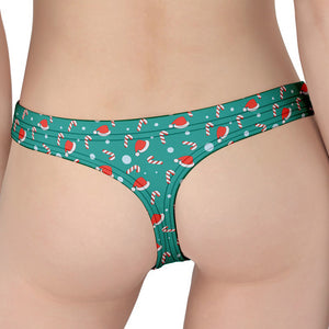 Candy And Santa Claus Hat Pattern Print Women's Thong