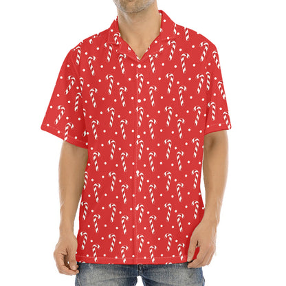 Candy Cane Polka Dot Pattern Print Aloha Shirt