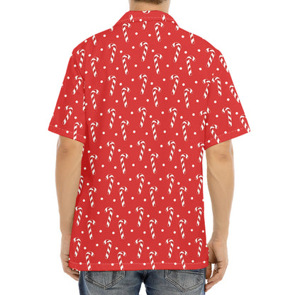 Candy Cane Polka Dot Pattern Print Aloha Shirt