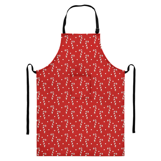 Candy Cane Polka Dot Pattern Print Bib Apron With Pocket