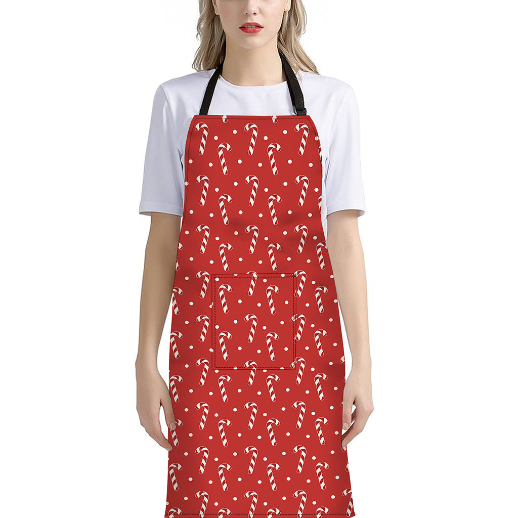 Candy Cane Polka Dot Pattern Print Bib Apron With Pocket