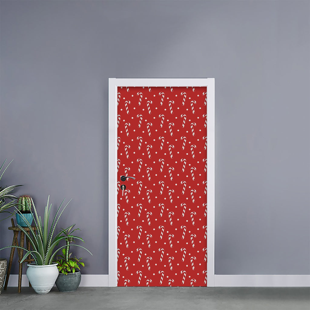 Candy Cane Polka Dot Pattern Print Door Sticker