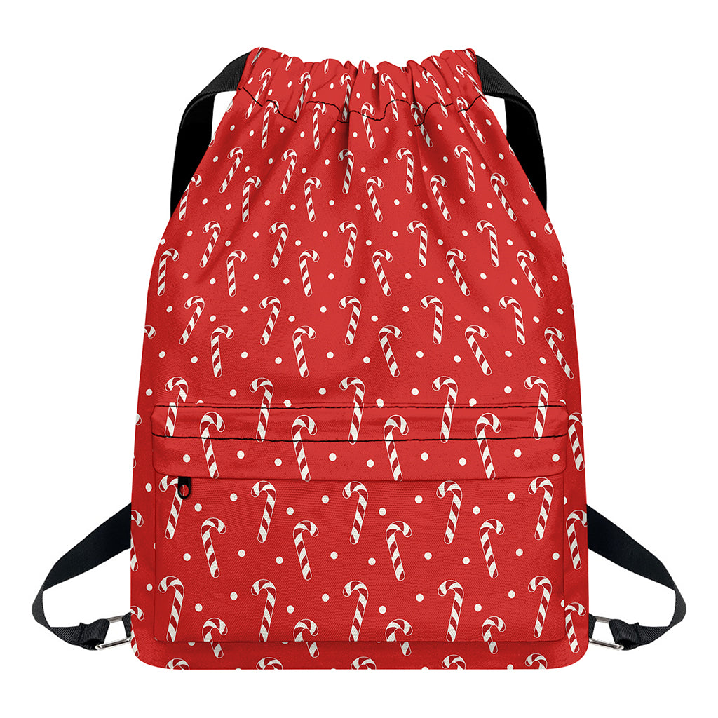 Candy Cane Polka Dot Pattern Print Drawstring Backpack