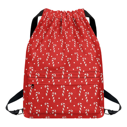 Candy Cane Polka Dot Pattern Print Drawstring Backpack