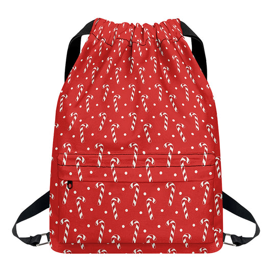 Candy Cane Polka Dot Pattern Print Drawstring Backpack