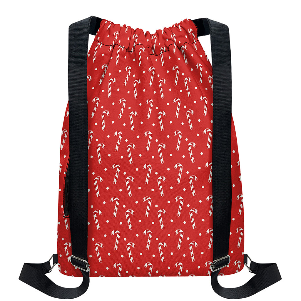 Candy Cane Polka Dot Pattern Print Drawstring Backpack