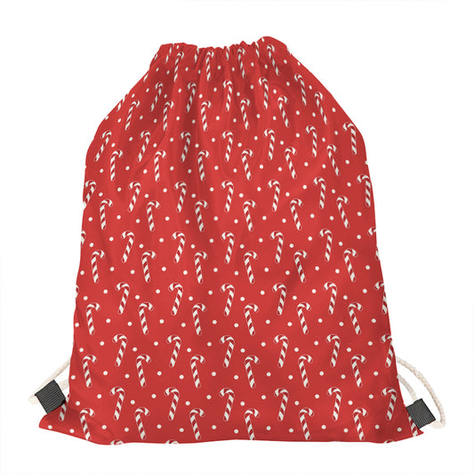 Candy Cane Polka Dot Pattern Print Drawstring Bag